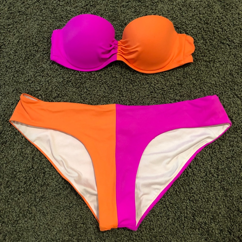 Victoria’s Secret orange & pink color block bikini